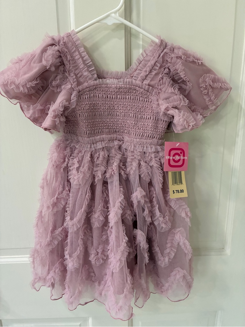 NWT Flower Girl Dress in Dusty Rose with Tulle Ruffles And Smocked Bodice 3T